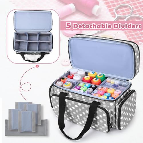LUXJA Large Sewing Organizer Bag with 5 Detachable Dividers, Polka Dots - color: Polka Dots