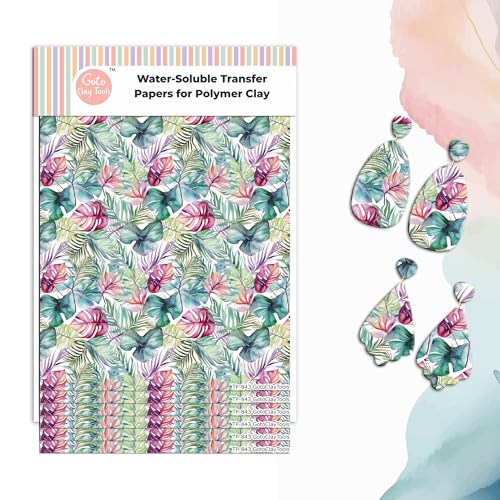 Tropical Monstera Clay Transfer Paper - 6 Pcs, Transfer Paper for Polymer Clay, Leaves Polymer Clay Transfer Sheet for Jewelry Making (Water-soluble Transfer Papers) TPUS-843