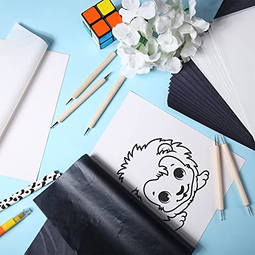 Outus 100 Sheet Carbon Transfer Paper A4 Size with Stylus Tool White＆ Black - color: Black, White