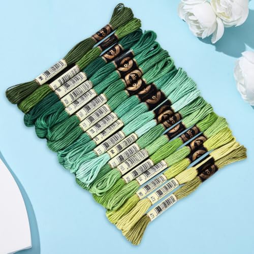 18 Skeins 157.5 Yards 6 Strands Sea Green Variegated Friendship Bracelet String Cross Stitch Floss Embroidery Thread Gradient Bulk Polyester Yarn Set for Crochet Knitting Sewing Weaving DIY - color: Sea Green