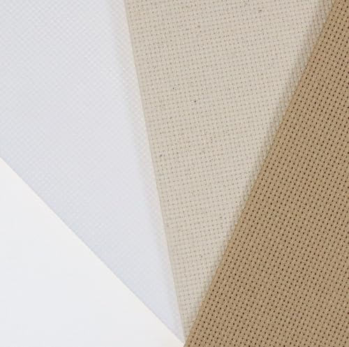 KCS 3 pc of 12" x 18"(30cmx45cm) 18CT Counted Cotton Aida Cloth Cross Stitch Fabric (White+Oatmeal+Khaki) - color: White+oatmeal+khaki