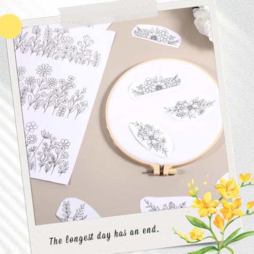 4 Sheets Water Soluble Embroider Pattern Stabilizer Stick and Stitch Embroidery Patterns Flower Stick and Stitch Embroidery Paper Wash Away with Pre-Printed Flower Leave Butterfly for Hand Sewing Love