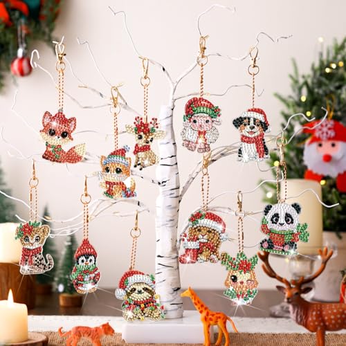 WILLBOND 30 Pcs Christmas Animals Diamond Art Keychain Ornaments Kits - color: Christmas Animal