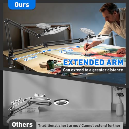 KIRKAS LED Magnifying Lamp with Clamp, 2,200 Lumens Dimmable 28in 12X - size: 28in