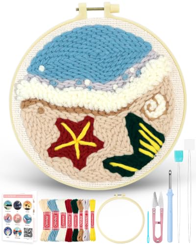 FIVEIZERO Yarn Punch Needle Craft Kit for Beginners,Beach Patterns - color: Beach