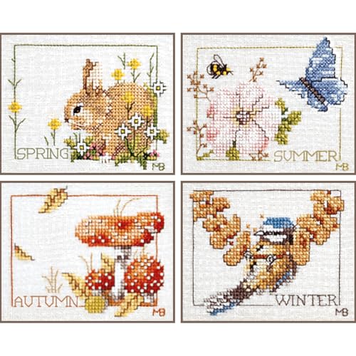 Lanarte Vervaco PN-0007953 | Four Seasons Set of 4 Counted Cross Stitch Kit | 8 x 10cm - style: Four Seasons