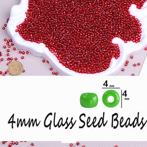 Legefo 4mm Glass Seed Beads Bulk, Red with Silver 6/0 Small Mini Pony Seed Beads, Tiny Round Craft Bead for Bracelet Necklace Wrist Jewelry Making Beading Weaving DIY Crafts Supplies, 1000pcs - color: Red with Silver