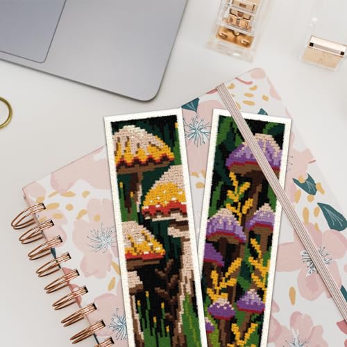 ORIGACH 6 Set Mushroom Plants Cross Stitch Bookmark Kit for Beginner - style: Mushroom