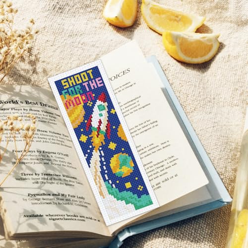 ORIGACH 6 Set Space Astronaut Cross Stitch Bookmark Kit for Beginner - style: Astronaut & Planet Rocket