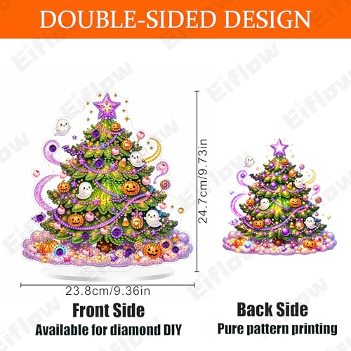 Eiflow Halloween Diamond Art Tabletop Kit for Adults Pumpkin, DIY Table Top Diamond Art Painting with Stand, Acrylic Stand Up Gem Painting Board Kit (Halloween Tree) - color: Halloween Tree