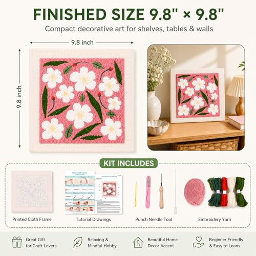 HRTHRT Punch Needle Kit for Beginners, 9.8" Frame Yarn Craft Set(Pink) - color: Pink