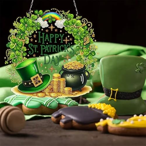 Hanging Diamonds Art kit for Adult,Saint Patrick Wreath Pendant Diamonds Painting Art Kit,7.0x6.8inch Acrylic Diamonds Painting Board Kit Ornament, Special Crystal Diamond Hanging Ornament - color: Dp02577