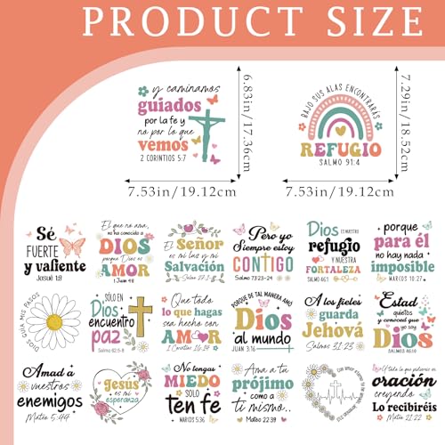 Dazoratix Spanish Christian Iron on Transfers - 20 Sheets Bible Verse DTF Ready to Press Heat Patches Vinyl Designs Religious Faith Stickers Decals for T Shirts Clothes Clothing Bag Applique DIY Craft - style: Spanish Christian