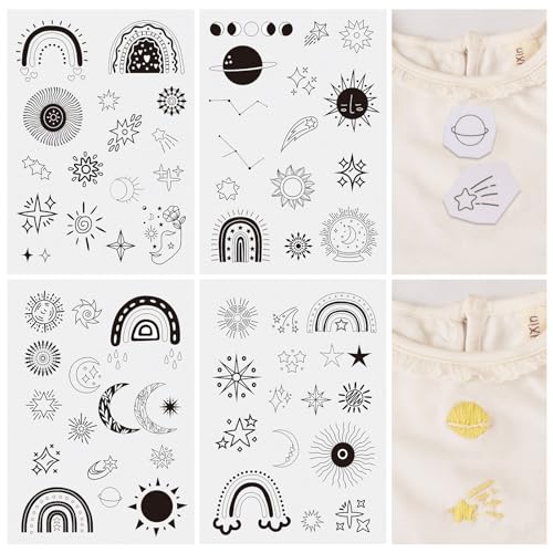 Magibeads 60Pcs Moon Sun Star Water Soluble Embroidery Stabilizer Adhesive Stick and Stitch Embroidery Transfer Paper for Hand Sewing Beginners Adults - color: Moon & Sun & Star