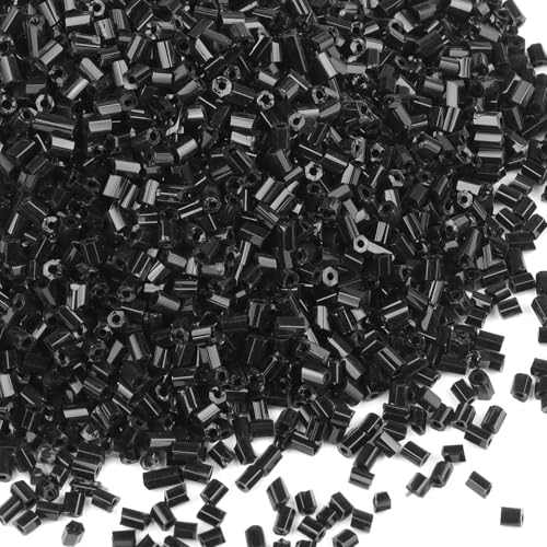 6000pcs Black Bugle Beads Bulk, Embroidery Tube Short Beads for Jewelry Making, Bracelet,Necklaces Supplies,Craft DIY(3x2mm) - color: Black