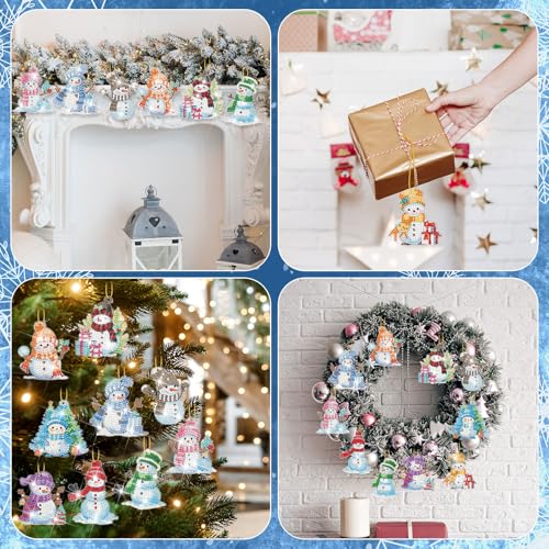 Skylety 20 Pcs Christmas Diamond Art Ornaments Snowman Painting, Colorful - color: Colorful