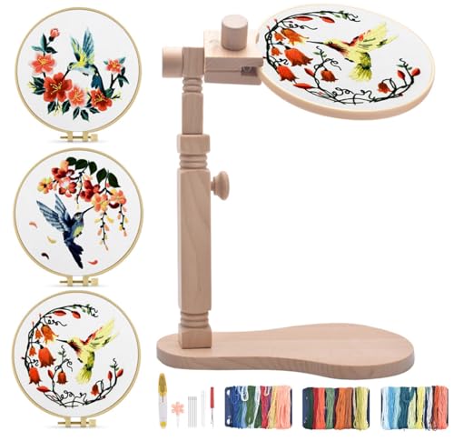 TINDTOP Beech Wood Embroidery Hoop Stand, with Hummingbird Embroidery - color: Set A