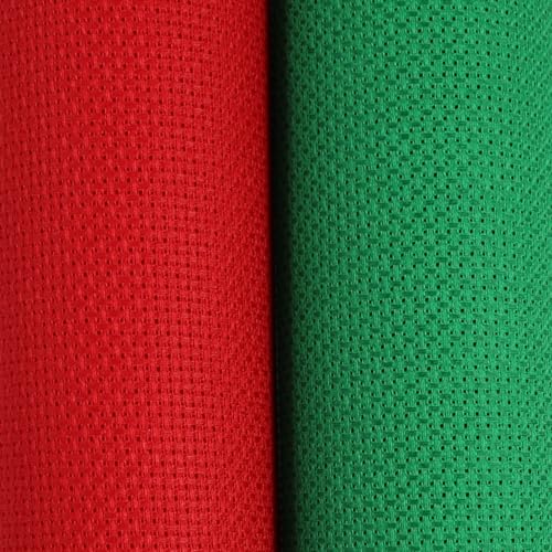 KCS 2 pc of 15" x 18" Counted Cross Stitch Cotton Aida Cloth Needlework Fabric (Red+Green, 14CT) - color: Red+green, size: 14CT