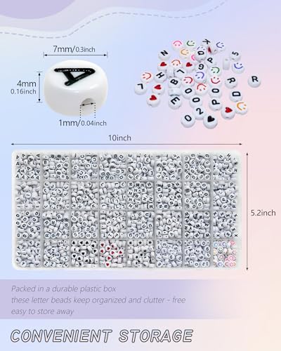 Amaney 1600pcs Acrylic Letter Beads - 4x7mm White, A-Z 31 Styles for Jewelry Making Bracelets, Necklaces, Key Chains - color: White&hearts, size: 7x4mm