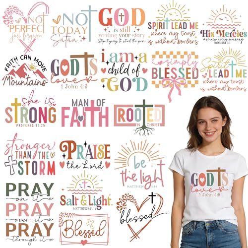 Dazoratix Christian Iron on Transfers - 20 Sheets Boho Inspirational Bible Verse DTF Ready to Press Colorful Religious Heat Stickers Vinyl Decals for T Shirts Clothes Bag Pillow DIY Crafts Decorations - style: Colorful Christian Motivational