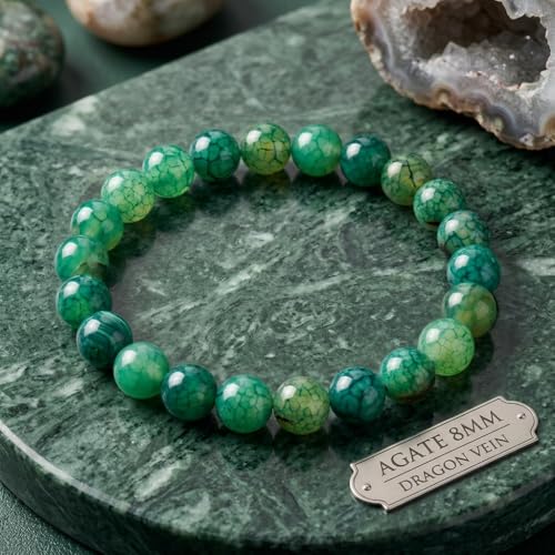 60pcs Smooth Natural Green Agate Beads，6mm Dragon Vein Gemstone Round Loose Stone Beads for Jewelry Making DIY Bracelet Necklace Earrings - color: green dragon vein, size: 6mm