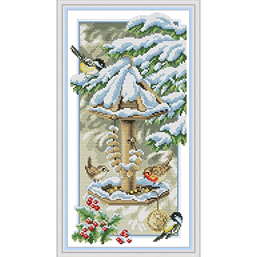ITSTITCH Stamped Cross Stitch Kits for Beginners Full Range of Cross Stitching Preprinted Pattern for Kids or Adults, Embroidery Needlepoint Starter -Birds Enjoying The Cold Winter, 10.6x20 inch - color: Birds enjoying the cold winter, 10.6x20 inch