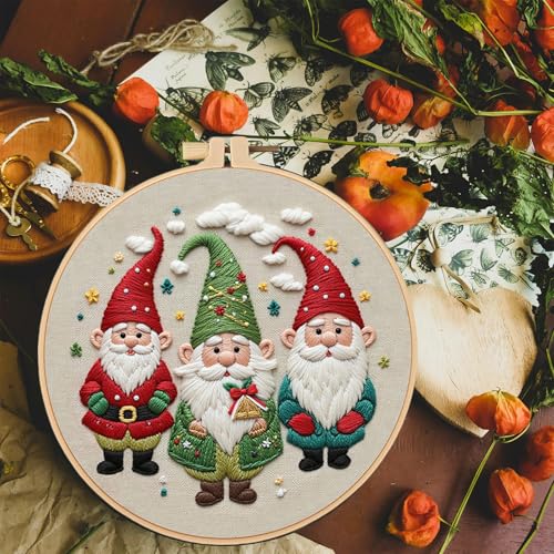 Smart-Feather 3 Sets Holiday Embroidery kit for Beginners, Hand Embroidery Kits for Adults with Hoop, DIY Art Project Craft Kit (Season) - style: season