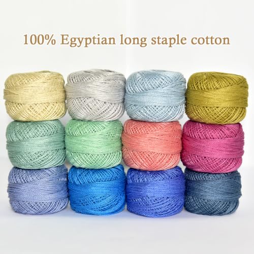 Double Mercerized Egyptian Long Staple Cotton Pearl Thread Ball 10 Grams Rainbow Color 12 Colors per Box for Crochet Hardanger Kniting Hand Sewing,Classic Royal BluePalette - color: Classic Royal Blue Palette
