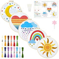 INFUNLY 5 Sets Rainbow Sun Embroidery Kits for Beginners DIY Cross Stitch Starter Sets with Instructions Heart Moon Pattern Needlepoint Kits with Embroidery Cloth Colored Threads Hoops Tools - style: Weather themes