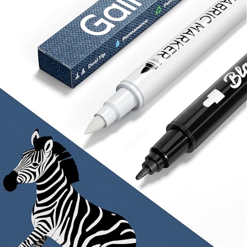 Gain-Art Fabric Marker for Clothes 2PCS, Wash-Resistant, No Bleed, Quick Dry Professional Dual Tip Pen, Permanent Paint for Clothing, Canvas Cover Stains, DIY Art Crafting White &Black
