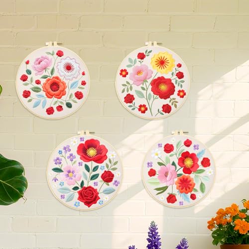 ORIGACH 4 Pack Floral Embroidery Kits for Beginners - style: Floral