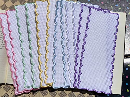12 pcs Colored Scallop Embroidery Edged Blank Cross Stitch Bookmark for DIY,aida Fabric Edged Cross Stitch Book Mark Blank to Cross Stitch