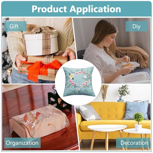 WEBEEDY DIY Embroidery Pillowcase Kit for Beginners,DIY Cushion Cover Cross Stitch Kit with Floral Pattern for Adults,Flower Decorative Pillow Cover Sewing Supplies for Home Decor,17x17/44x44cm(Blue)