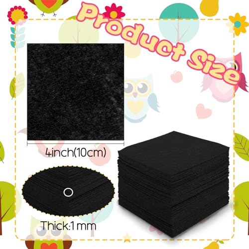 60PCS Felt Sheets Fabric, 4" X 4" Soft Felt Fabric for Crafts Halloween Christmas Fabric Fall Felt Squares for DIY and Sewing Projects (Black) - color: Black