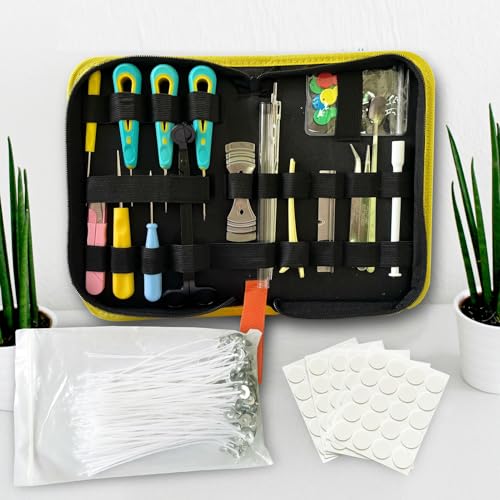 136PCS Professional Candle Making Kit with Soy Candle Wicks,Big Hole Long Wicking Needle for Molds with Storage Bag,Wick Trimmer,Mold Hook Eye Punch Needle for Candle Lover Beginner - color: 136pcs