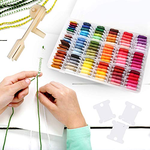 UNIME 240 Pieces Plastic Floss Bobbins with 1 Floss Bobbin Winder for Embroidery Floss Organizer Cross-Stitch Thread String Holder Thread Cards, White