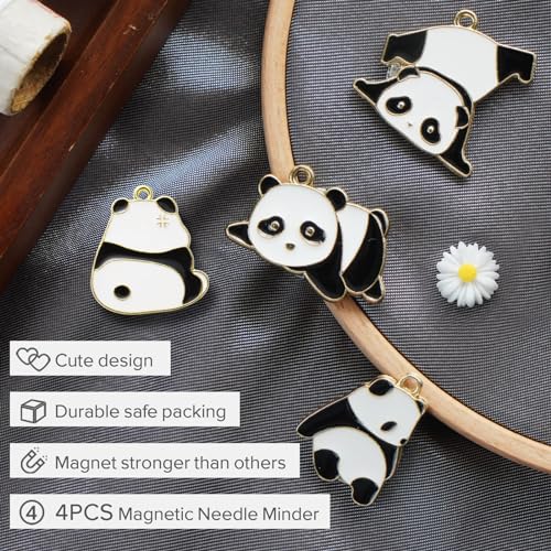4pcs Needle Minder for Sewing,Magnetic Needle Keeper for Cross Stitch,Cute Panda Cartoon Enamel Pin,Needle Holder for Embroidery,Needlework Storage Accessory, Gift for Cross Stitch Lover（14-Needle）