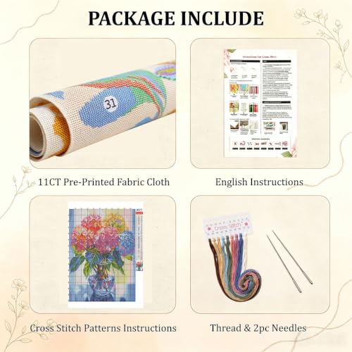 WUSARPLY Flower Stamped Cross Stitch Kits for Beginners Adults - color: J077