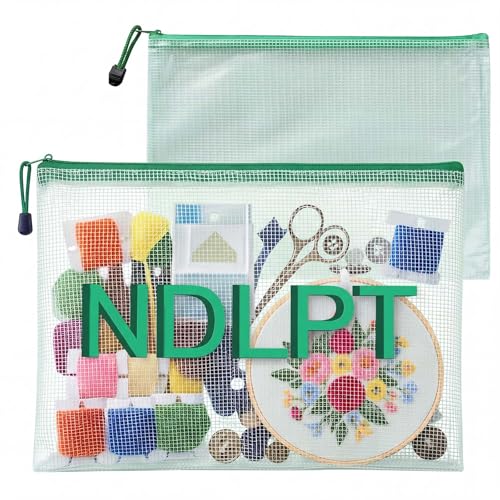 Sabary 2 Pcs Needlepoint Project Bag Clear Mesh Zipper Organizer, Green - color: Green