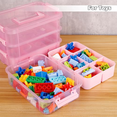 CraftGenes Art Supply Storage Organizer, 4-Tier 10 Qt Box, 2 Trays, Pink - color: Pink