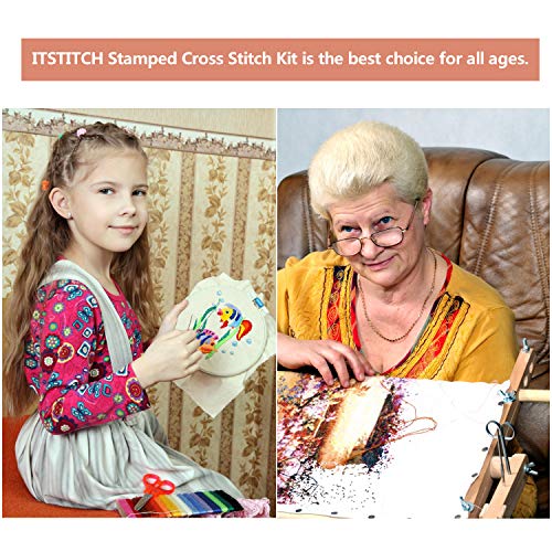 ITSTITCH Printed Cross Stitch Kits 11CT 27X27 inch DIY Embroidery Starter Kits Easy Patterns Embroidery for Girls Crafts DMC Stamped Cross-Stitch Supplies Needlework Honliday Wreath - color: Honliday Wreath 27x27 inch