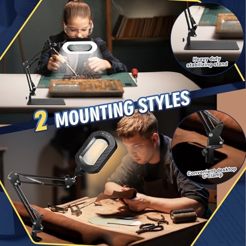 12X Magnifying Glass with Light and Stand, 144 LED Lighted Magnifying Lamp