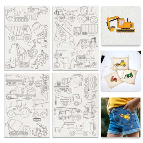 BENECREAT 4Sheets 31Pcs Water Soluble Embroidery, 11.7x8.3inch Engineering Vehicle Pattern Transfers Water Soluble Stabilizer for Embroidery Stick and Stitch Embroidery Designs - style: Engineering Vehicle