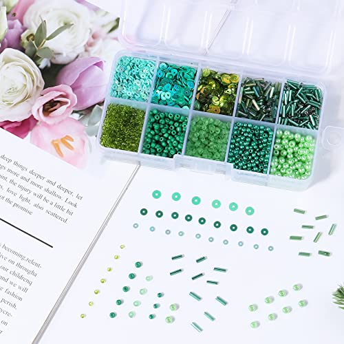 Green Glass Seed Bugle Tube Beads for Jewelry Making - color: green
