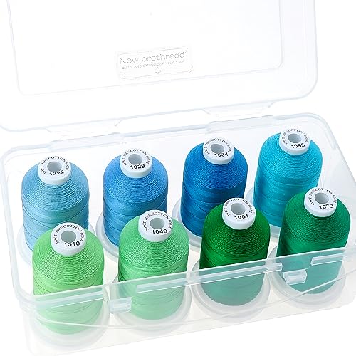 New brothread 100% Mercerized Cotton Threads with Box -8xParadise - color: 8 X Paradise(Greens+Blues)