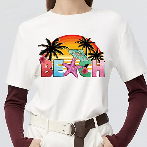 Iron on Transfers Patches for T-Shirt Clothes Decoration Summer Series Stickers Beach Coconut Trees Sea Waves Sunset Iron on Stickers Appliques Decals for Clothing Jeans Bags Pillow Covers 5PCS
