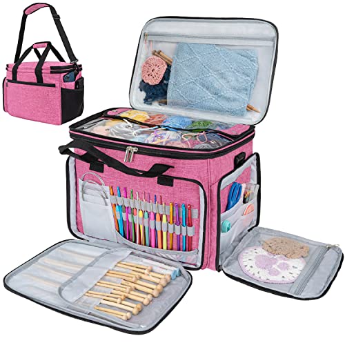 PAVILIA Large Knitting Yarn Storage Bag Crochet Organizer for Knitter, Pink - color: Heather Pink