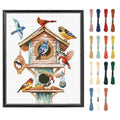 FREEBLOSS Flamingo Cross Stitch Kit Stamped Cross Stitch Wall Hanging Kit for Adults with Instructions Birdhouse and Birds Pure Cotton Cloth Embroidery Kits for Beginnrs No Frame 16 * 20"