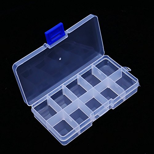 Plastic Jewelry Organizer Box Clear Storage Bead Case for Little Crafts/Arts 2 Pack Container with 10 Grids, Small