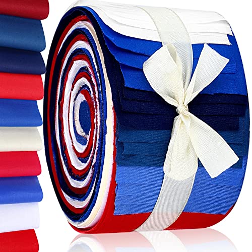 Hosuly 40 Pcs Solid Red White Blue Cotton Jelly Fabric Quilting Strips Roll - color: Patriotic